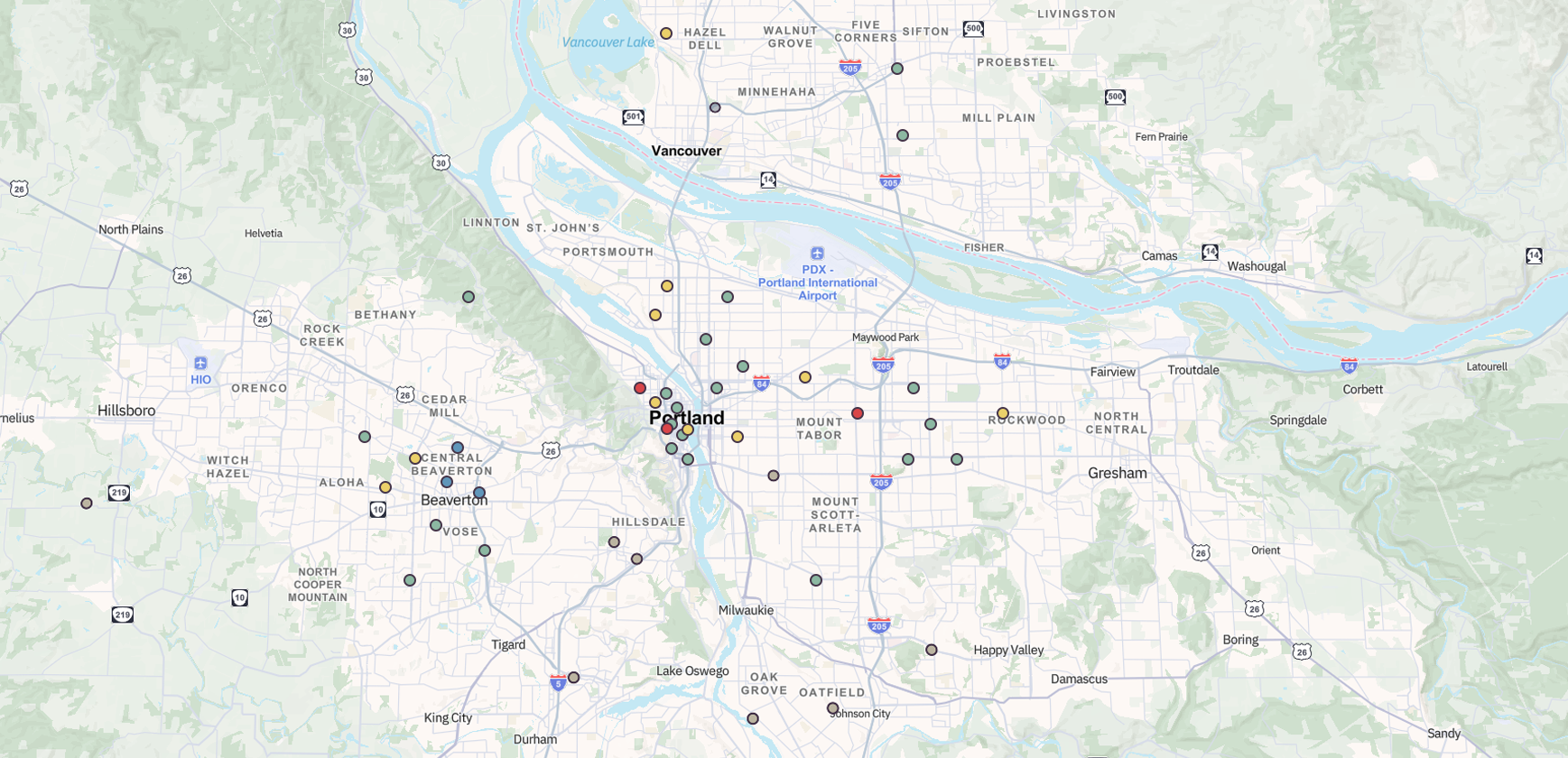 VestaGlass map view populated from Rentvine